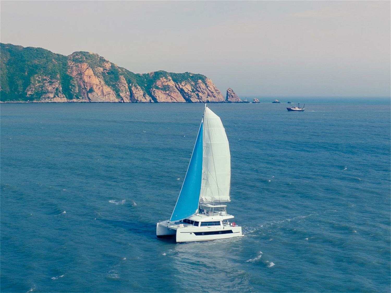 The SeaView 50 catamaran under sail on open water