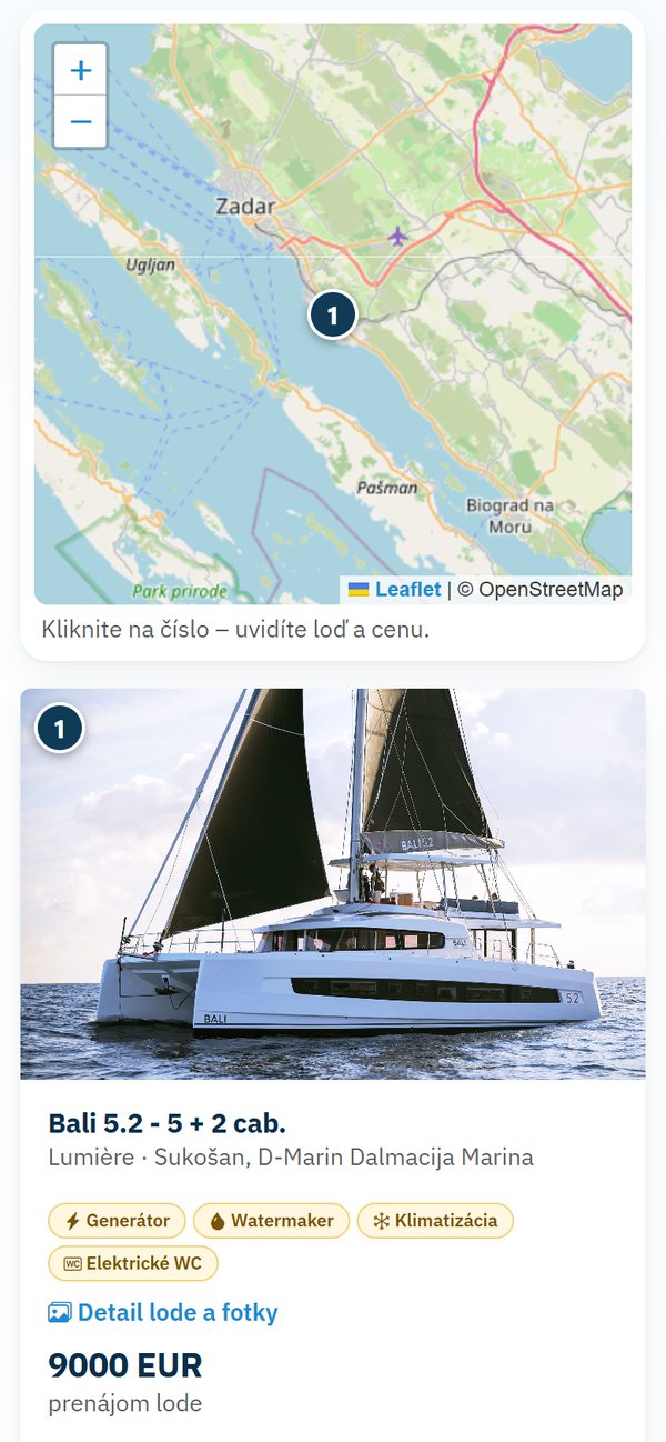 Ponuky lodí na mape
